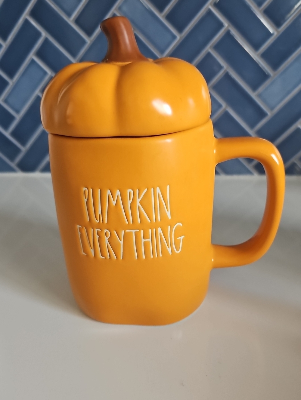 Rae Dunn Orange Pumpkin Everything Ceramic Mug with Pumpkin Lid NWOT